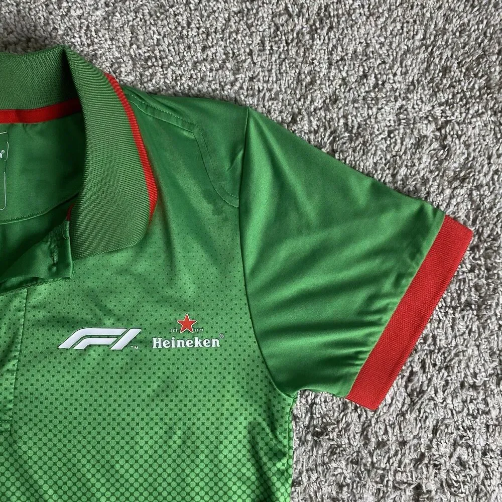 Heineken Formula 1 Green Short Sleeve Collared Polo Shirt Men's Medium